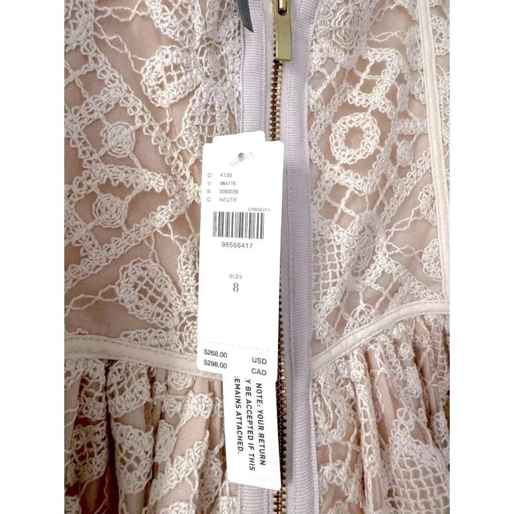 NWT Size 8 - Anthropologie Lace Basque-Waist Mini Dress in Beige (NWT US$ 268) - Picture 13 of 16